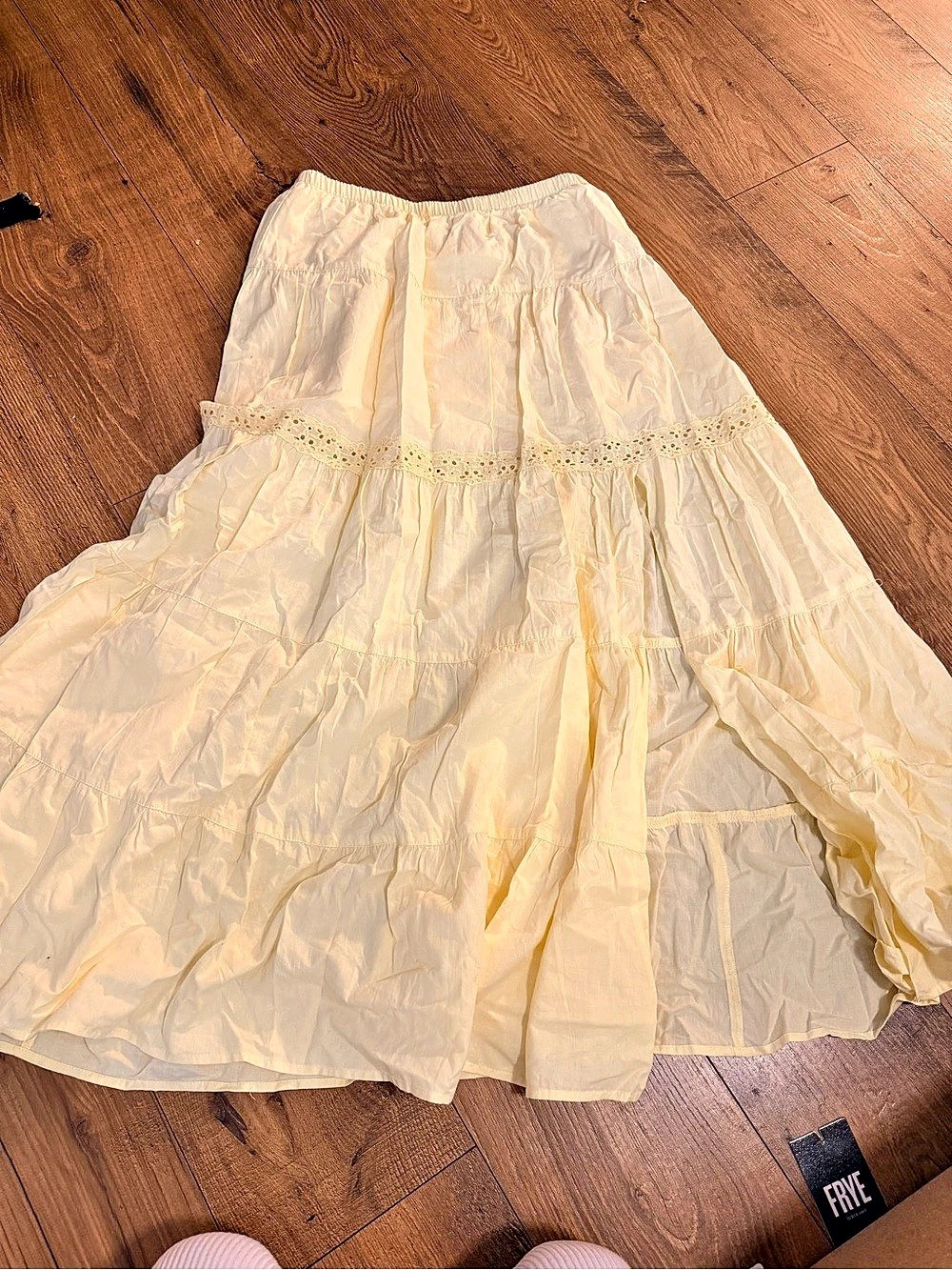 Wild Fable Lace Inset Tiered Maxi Skirt Pastel Yellow Medium